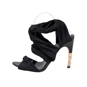 Gucci Tom Ford SS 2003 Black Pleated Bamboo Heel Sandals Stiletto 7B Italy